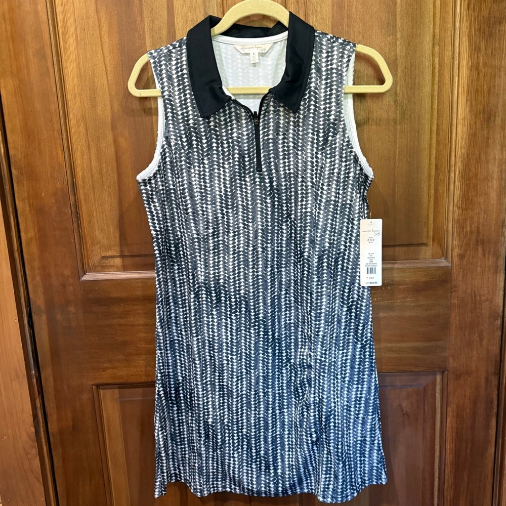 Nanette Lepore Play Womens Sleeveless Golf Tennis Dress Geometric Black White S